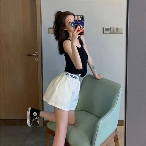 Shorts For Women Wide White High Waist Elastic Baggy Loose Short Pants Woman Casual Korean Style Design Youthful Luxury New In