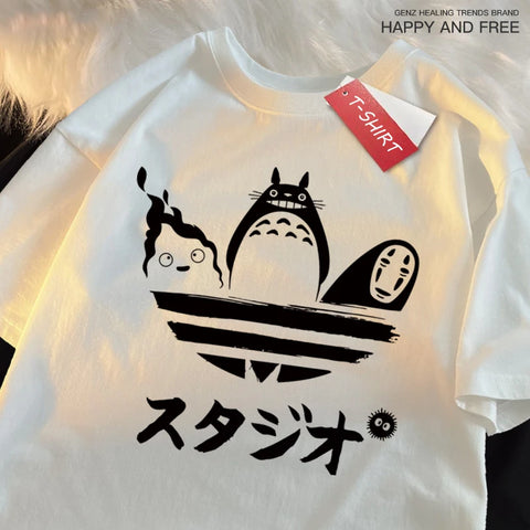 Japanese Anime Totoro & Kaonashi Cute Adidas Style print Oversized Tshrit