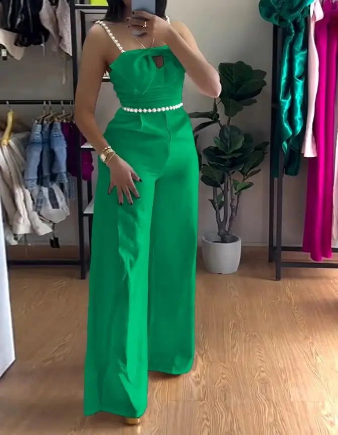 Bandeau Beaded Spaghetti Strap Bowknot Formal Jumpsuit