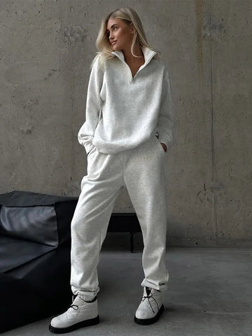 Women Track Suit Laple Zipper Patchwork Set