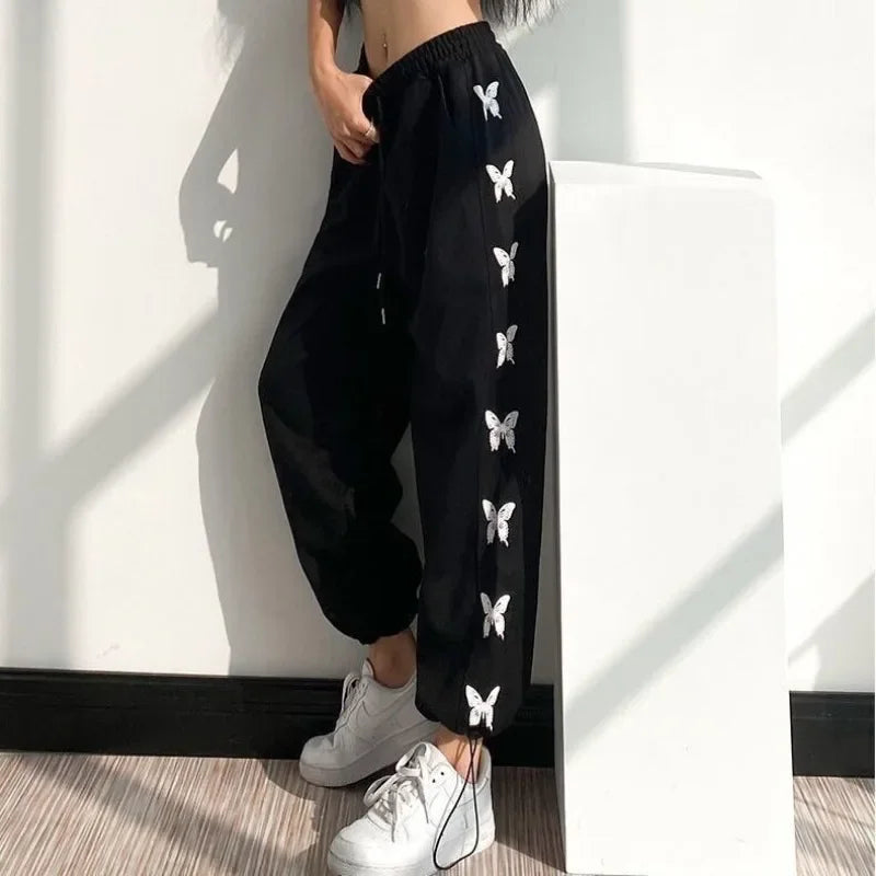 Loose Sports Pants for Women Wide Leg Baggy Drawstring High Waist Vintage Sweatpants Cotton Harajuku Woman FitnessTrousers Hot G