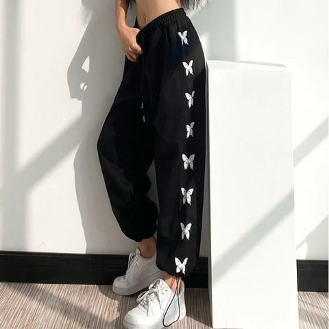 Loose Sports Pants for Women Wide Leg Baggy Drawstring High Waist Vintage Sweatpants Cotton Harajuku Woman FitnessTrousers Hot G