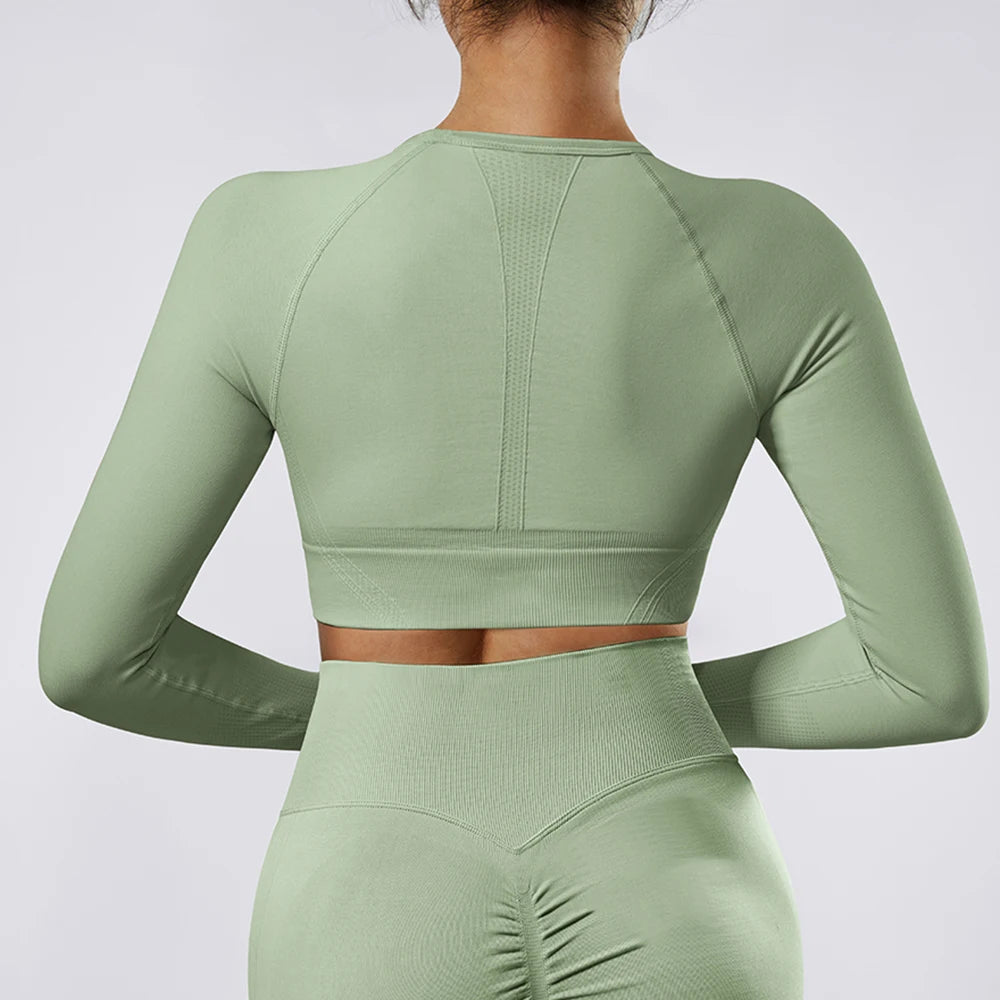 Women Yoga Shirts Crop Top Long Sleeve T-Shirts Yoga Sports Fitness Gym Clothes Slim Outdoor Running Workout Tops Women