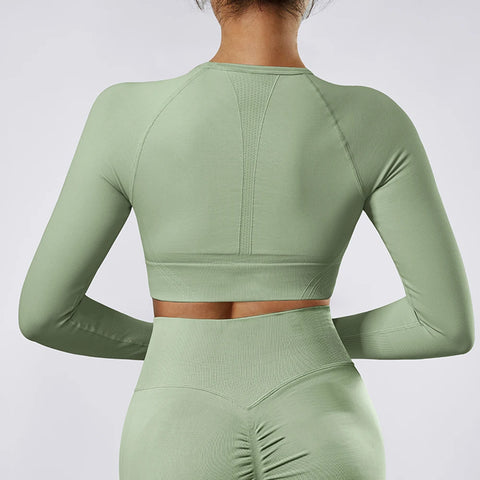 Women Yoga Shirts Crop Top Long Sleeve T-Shirts Yoga Sports Fitness Gym Clothes Slim Outdoor Running Workout Tops Women