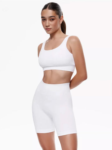 Summer White Gym Clothing Ribbed Sports Shorts Set Fitness Suit Sportswear Women Yoga Set Seamless High Waist Shorts Outfit wear