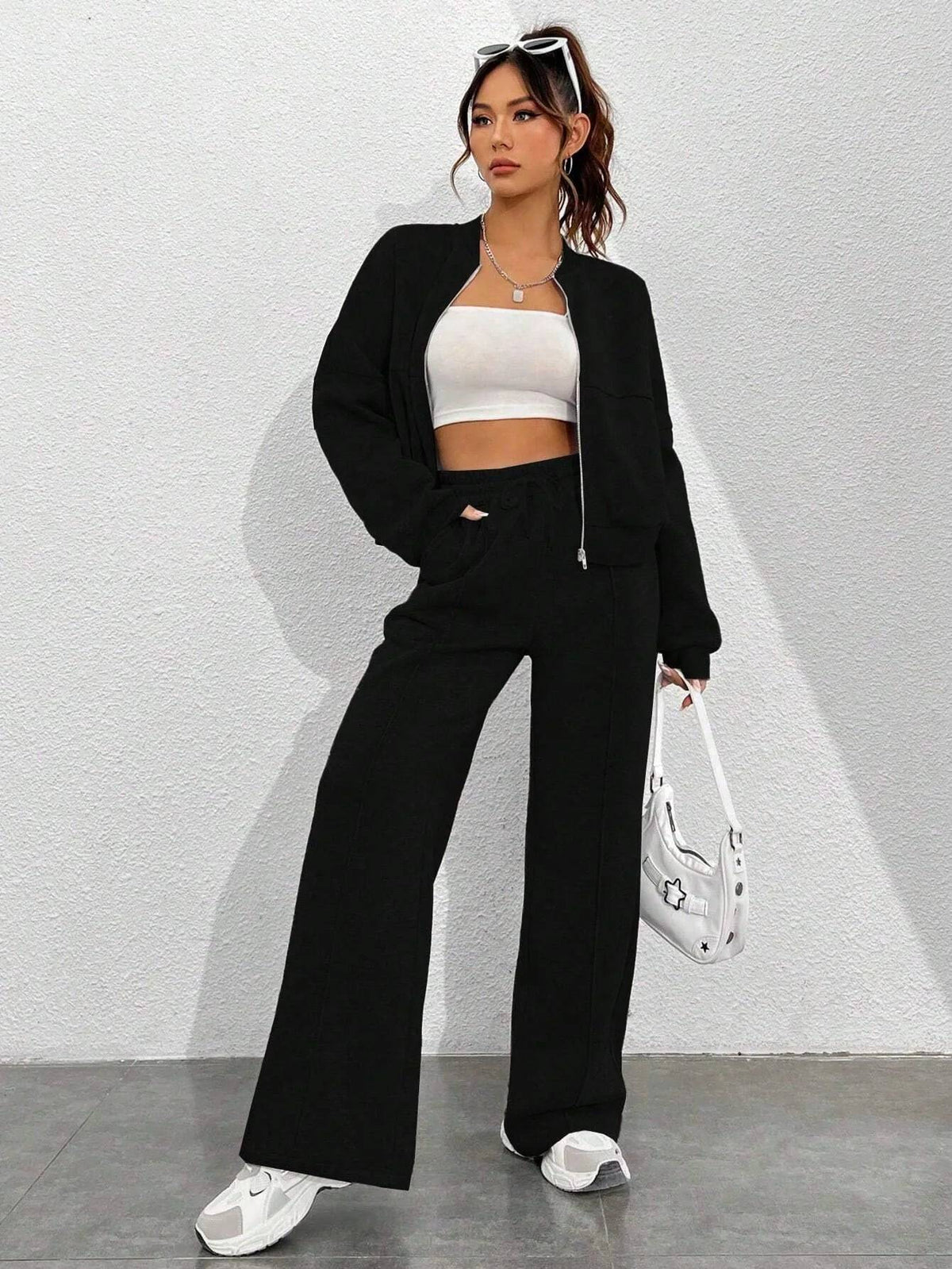 Women Tracksuit 2 Pieces Set Fashion Long Sleeve Zipper Coat Casual Solid Sweatshirt Straight Pants Suit Ladies Autumn Sportwear