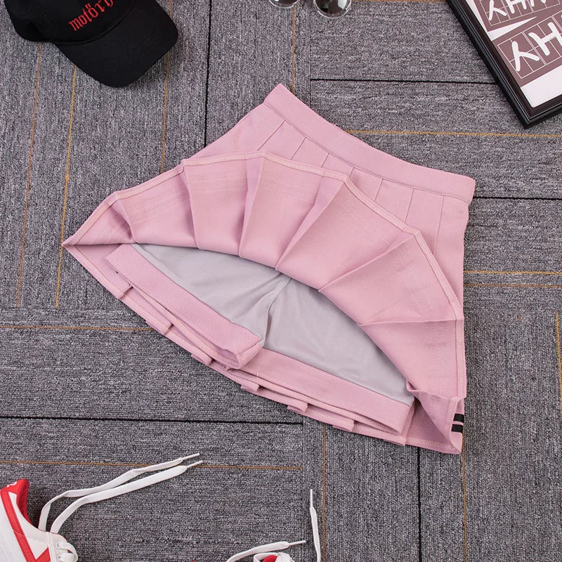 High Waist Striped Pleated Skirt with Lining
