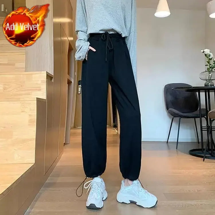 Loose Sports Pants for Women Wide Leg Baggy Drawstring High Waist Vintage Sweatpants Cotton Harajuku Woman FitnessTrousers Hot G