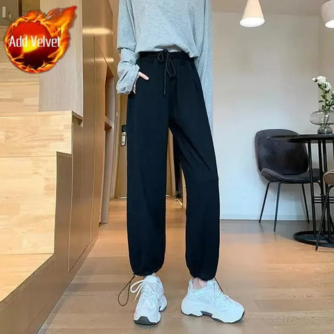 Loose Sports Pants for Women Wide Leg Baggy Drawstring High Waist Vintage Sweatpants Cotton Harajuku Woman FitnessTrousers Hot G