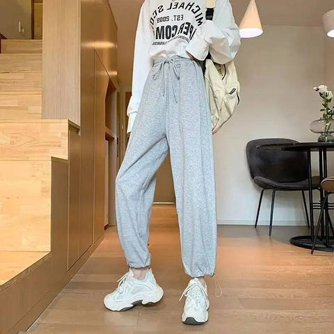 Loose Sports Pants for Women Wide Leg Baggy Drawstring High Waist Vintage Sweatpants Cotton Harajuku Woman FitnessTrousers Hot G