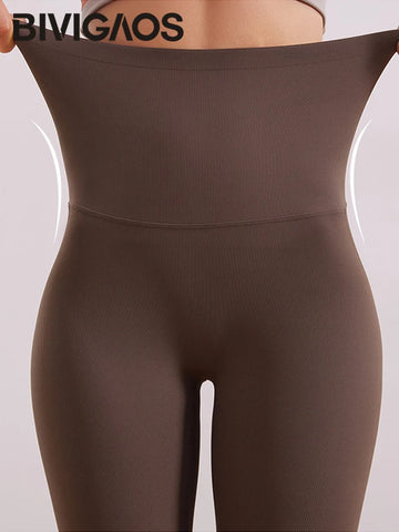BIVIGAOS Spring Summer New Vertical Line Thread Shark Leggings Women Seamless Cross Plastic Waist Push Up Sports Leggings
