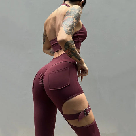 2025 1/2PCS Pad Women Crop Buckle Bra Leggings Yoga Set Scrunch Workout Pant Fitness Gym Sports Squat Proof Legging Outfit Suits