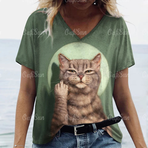 Summer Cat Print Casual Short Sleeve 3d T-Shirts
