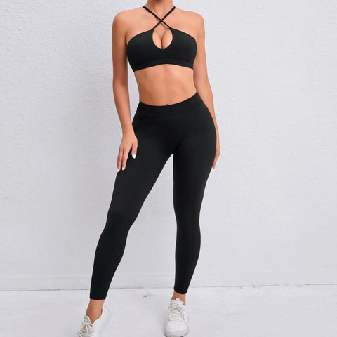 2 Pcs Gym Clothes Women V Back Yoga Set Sports Bra High Waist Leggings Women's Tracksuit Sportswear Fitness Gym Activewear XP310