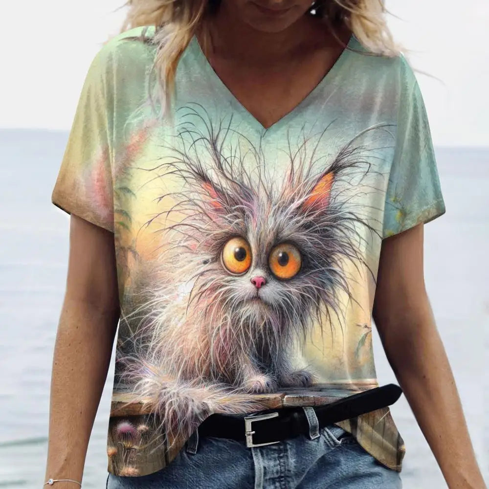 Summer Cat Print Casual Short Sleeve 3d T-Shirts