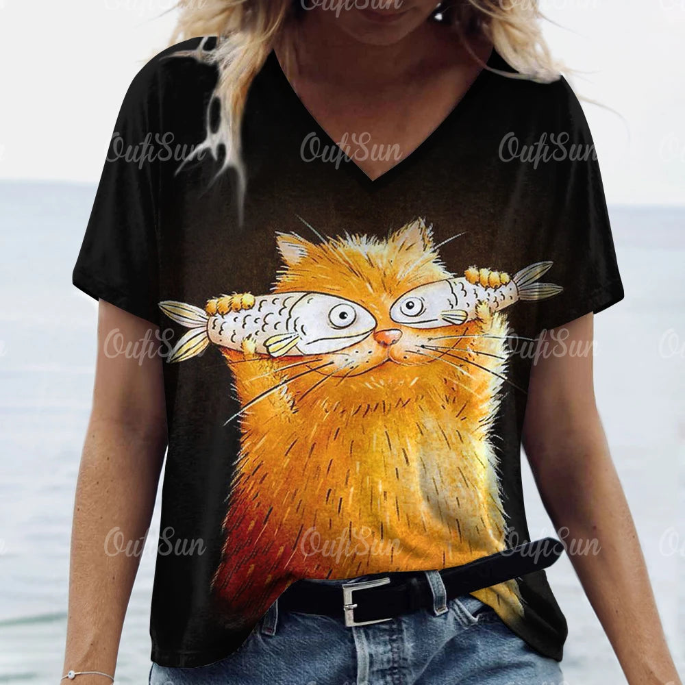 Summer Cat Print Casual Short Sleeve 3d T-Shirts