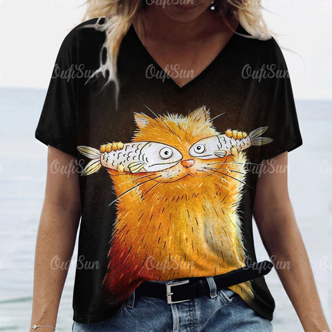 Summer Cat Print Casual Short Sleeve 3d T-Shirts