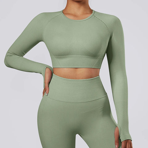 Women Yoga Shirts Crop Top Long Sleeve T-Shirts Yoga Sports Fitness Gym Clothes Slim Outdoor Running Workout Tops Women