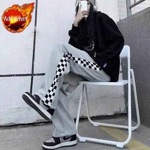 Loose Sports Pants for Women Wide Leg Baggy Drawstring High Waist Vintage Sweatpants Cotton Harajuku Woman FitnessTrousers Hot G
