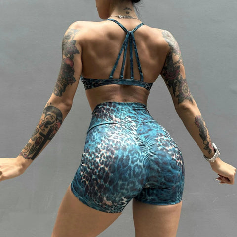 Leopard Bra & Fitness High Waist Raise Scrunch Gym Leggings set
