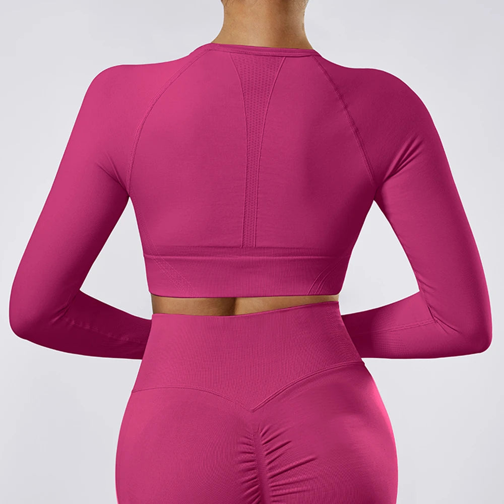 Women Yoga Shirts Crop Top Long Sleeve T-Shirts Yoga Sports Fitness Gym Clothes Slim Outdoor Running Workout Tops Women