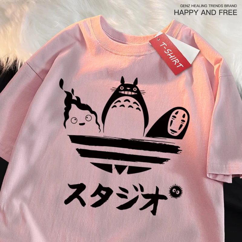 Japanese Anime Totoro & Kaonashi Cute Adidas Style print Oversized Tshrit