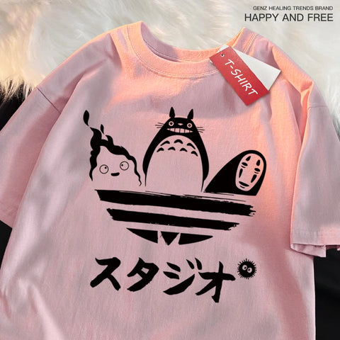 Japanese Anime Totoro & Kaonashi Cute Adidas Style print Oversized Tshrit