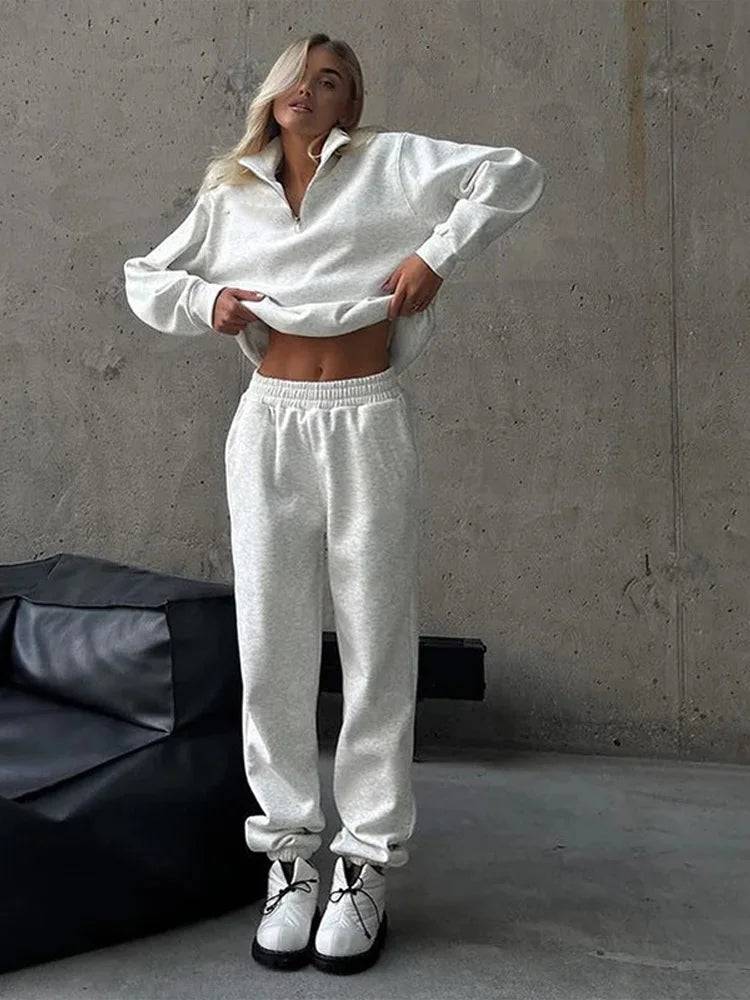 Women Track Suit Laple Zipper Patchwork Set