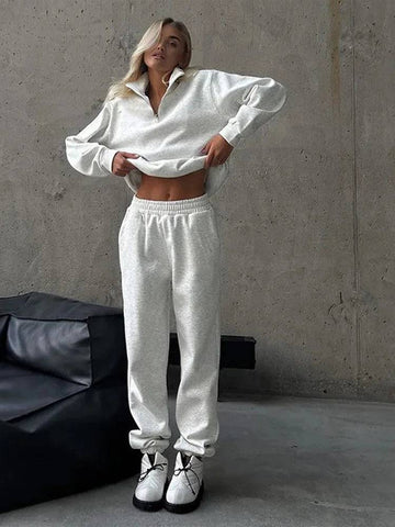 Women Track Suit Laple Zipper Patchwork Set