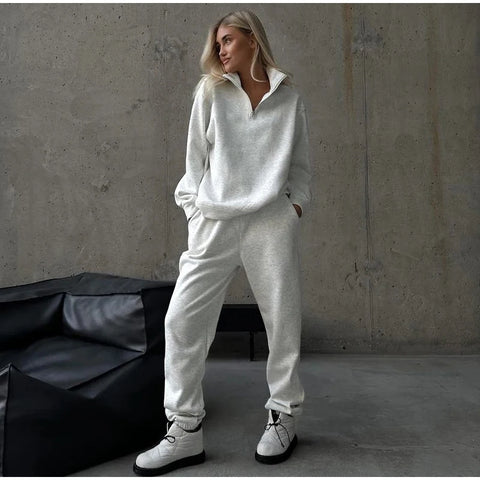 Women Track Suit Laple Zipper Patchwork Set