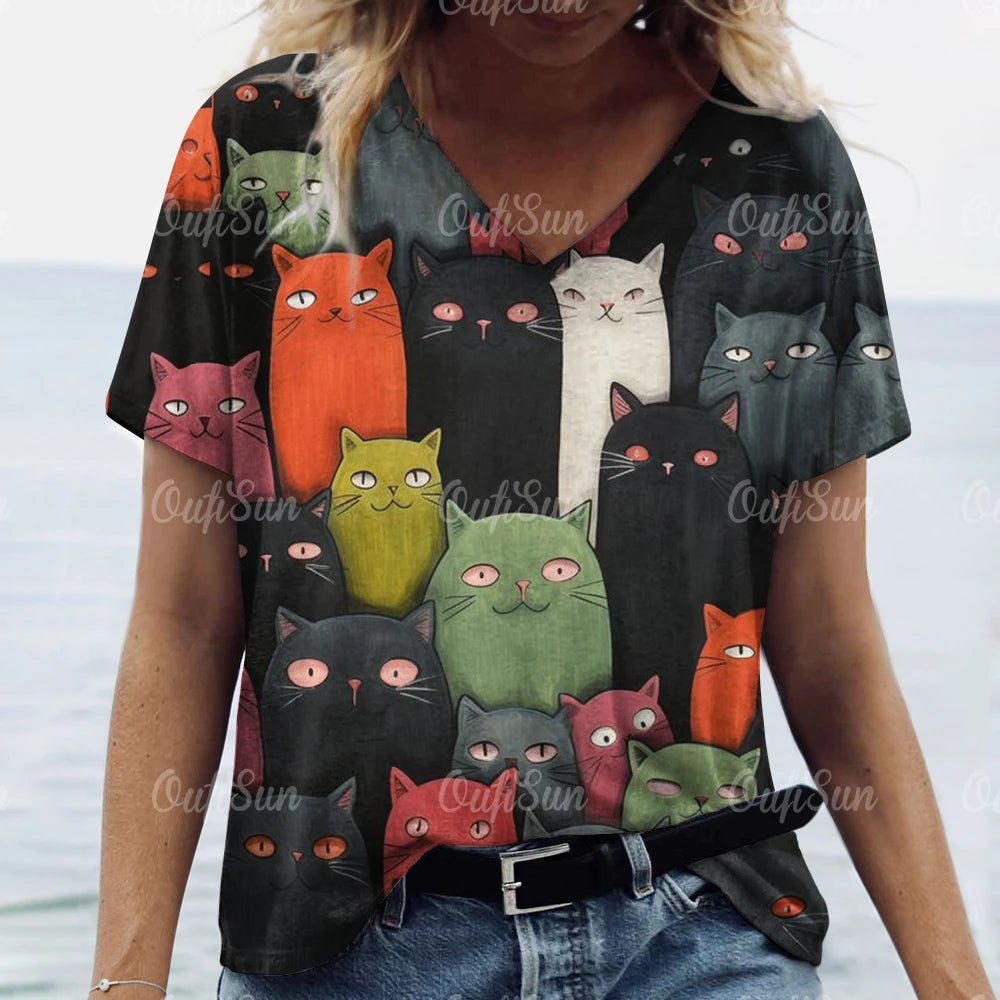 Summer Cat Print Casual Short Sleeve 3d T-Shirts