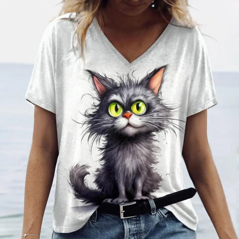 Summer Cat Print Casual Short Sleeve 3d T-Shirts