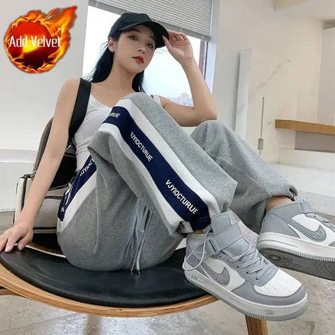 Loose Sports Pants for Women Wide Leg Baggy Drawstring High Waist Vintage Sweatpants Cotton Harajuku Woman FitnessTrousers Hot G