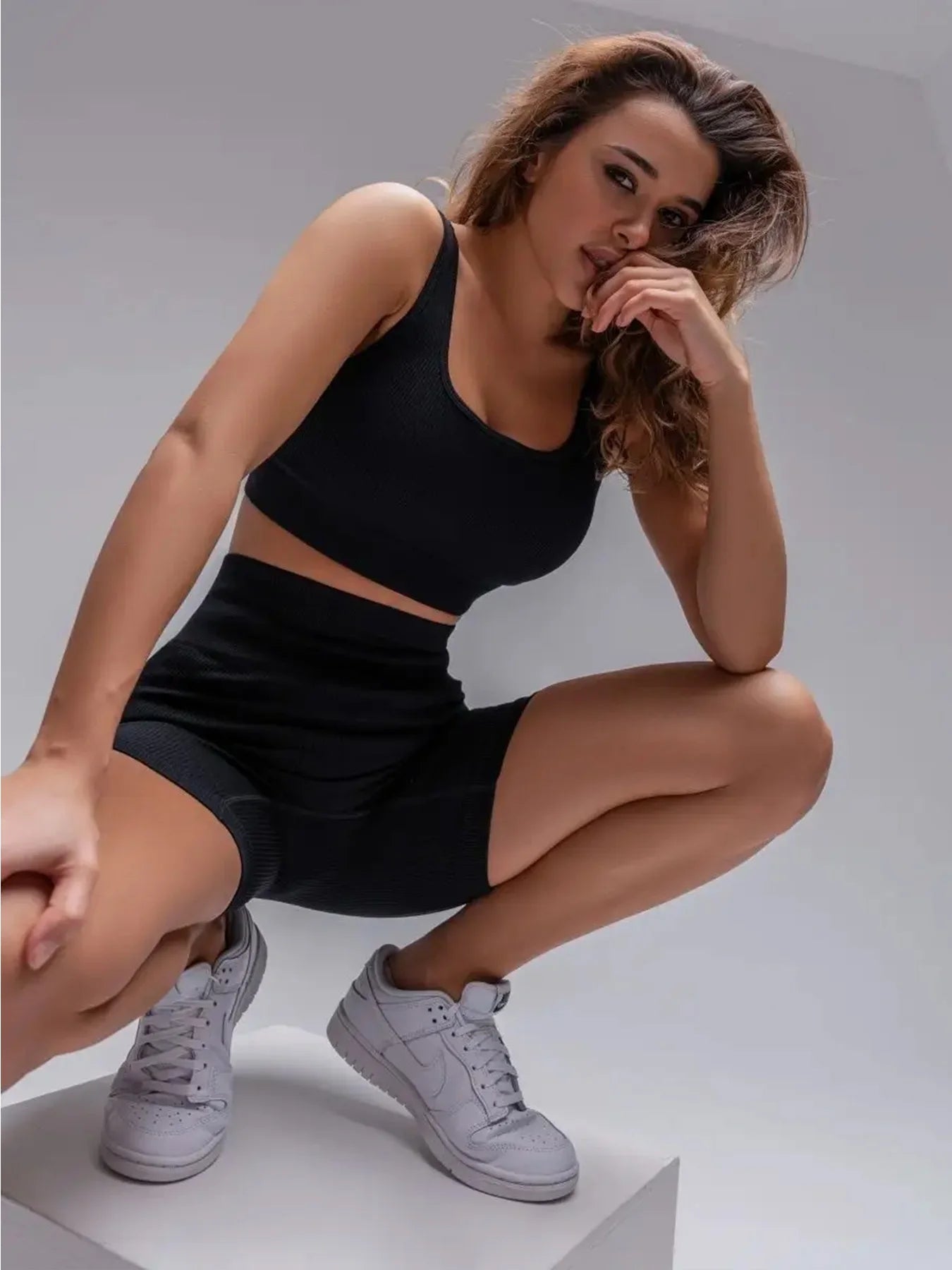 Summer White Gym Clothing Ribbed Sports Shorts Set Fitness Suit Sportswear Women Yoga Set Seamless High Waist Shorts Outfit wear