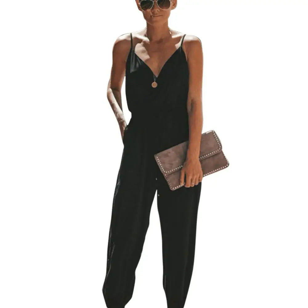 Women Summer Sexy Backless Casual Deep-V Floral Print Strappy Formal Jumpsuits