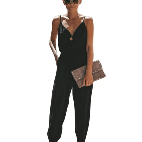 Women Summer Sexy Backless Casual Deep-V Floral Print Strappy Formal Jumpsuits
