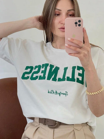 Wellness Sporty Rich Creativity Letter Female Tee Clothing Oversize Retro Street T-Shirts Breathable Women Short Sleeves