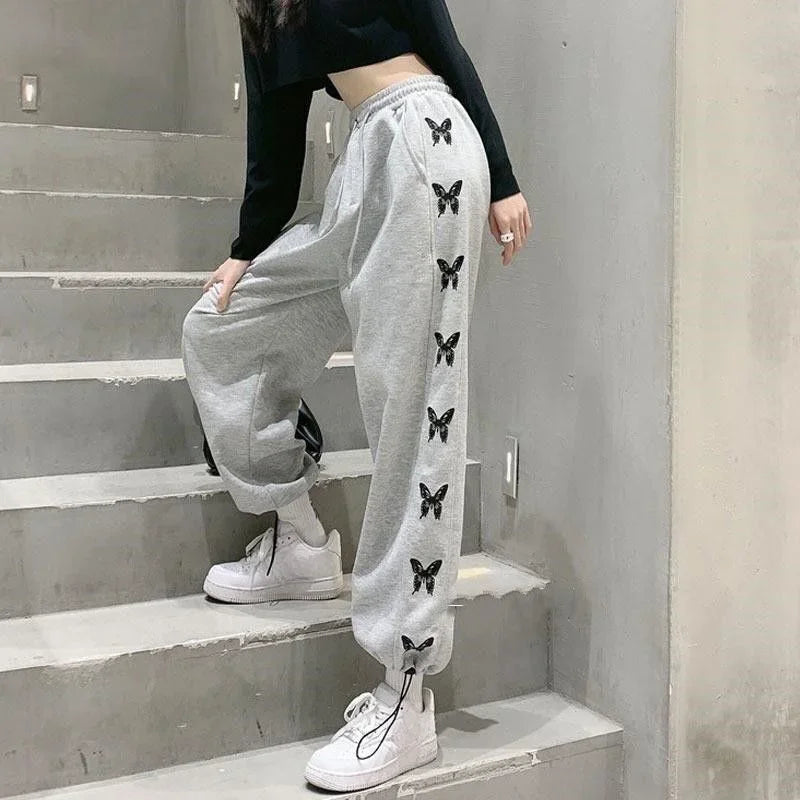 Loose Sports Pants for Women Wide Leg Baggy Drawstring High Waist Vintage Sweatpants Cotton Harajuku Woman FitnessTrousers Hot G