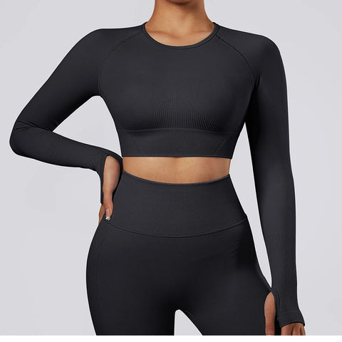 Women Yoga Shirts Crop Top Long Sleeve T-Shirts Yoga Sports Fitness Gym Clothes Slim Outdoor Running Workout Tops Women