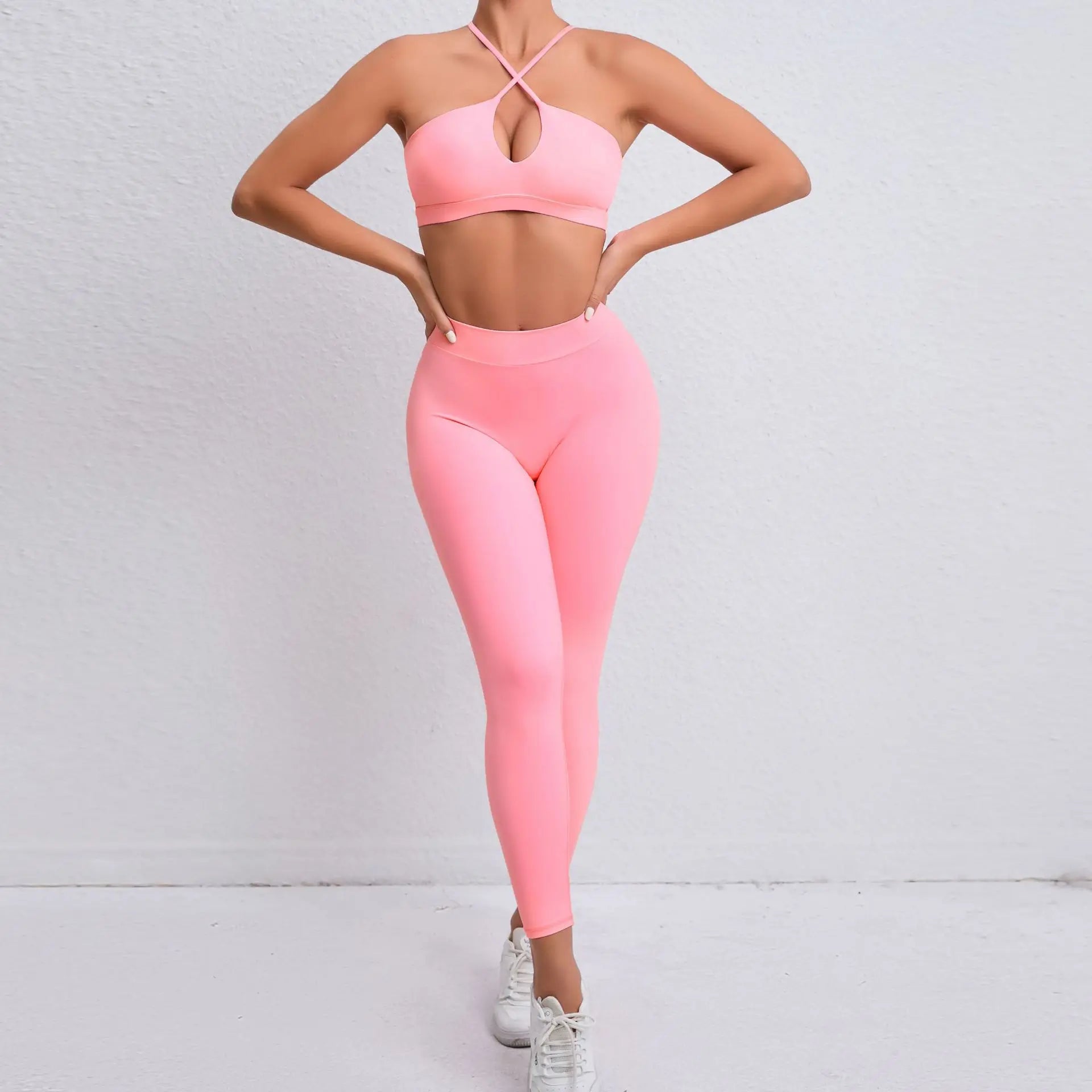 2 Pcs Gym Clothes Women V Back Yoga Set Sports Bra High Waist Leggings Women's Tracksuit Sportswear Fitness Gym Activewear XP310