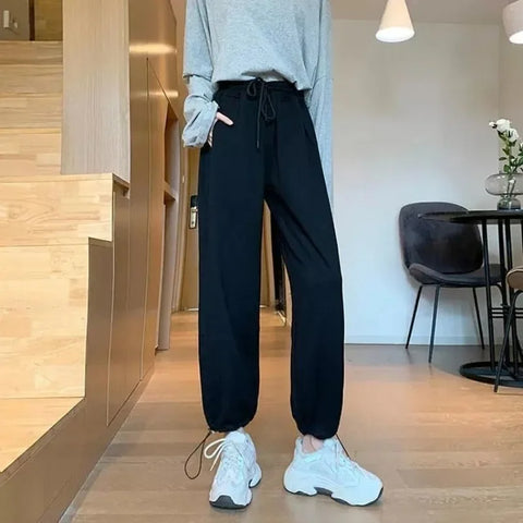 Loose Sports Pants for Women Wide Leg Baggy Drawstring High Waist Vintage Sweatpants Cotton Harajuku Woman FitnessTrousers Hot G