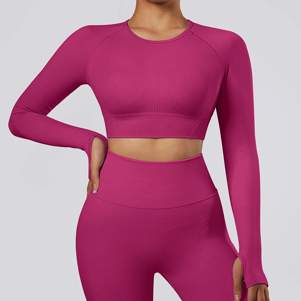 Women Yoga Shirts Crop Top Long Sleeve T-Shirts Yoga Sports Fitness Gym Clothes Slim Outdoor Running Workout Tops Women