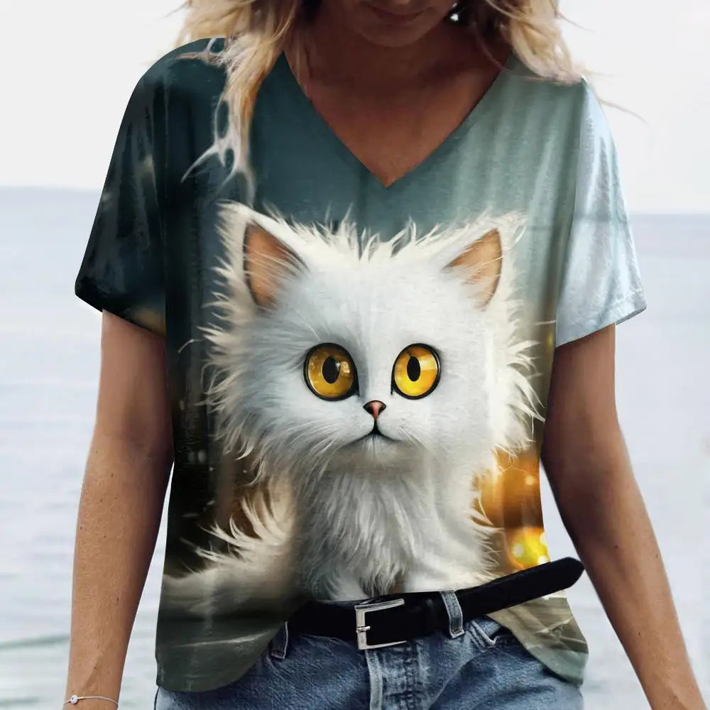 Summer Cat Print Casual Short Sleeve 3d T-Shirts