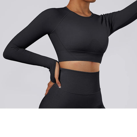 Women Yoga Shirts Crop Top Long Sleeve T-Shirts Yoga Sports Fitness Gym Clothes Slim Outdoor Running Workout Tops Women