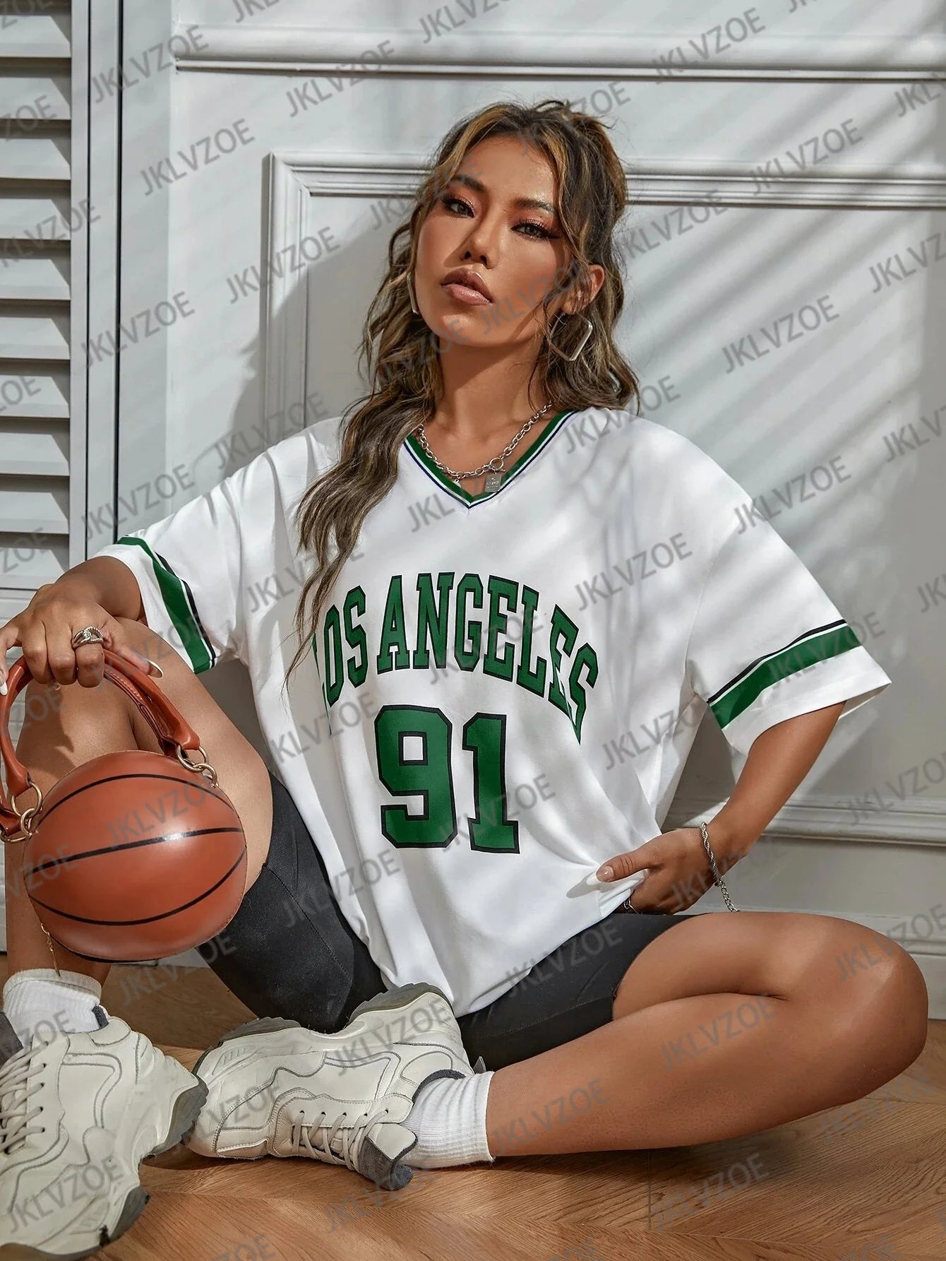 Los Angeles Number 91 TShirt For Men Women Summer Fashion Leopard Print V-neck Tee Trend Short Sleeve Female Streetwear Top