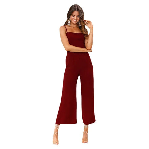 Woman Sleeveless Bib Dungarees Formal Jumpsuits Autumn Casual Loose Solid Overalls for Women Female Spaghetti Strap Wide Leg Jumpsuit