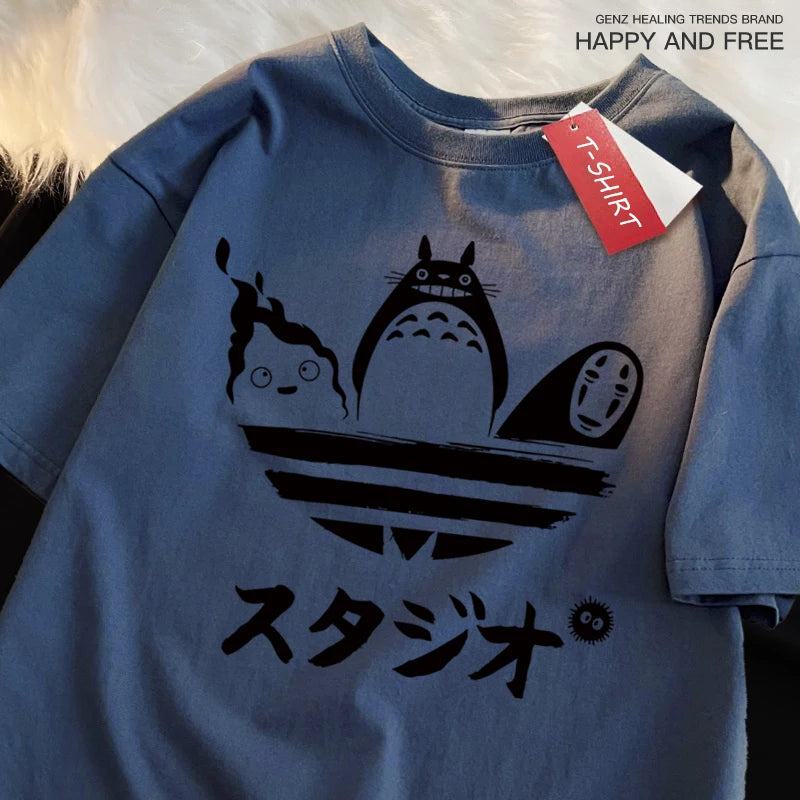 Japanese Anime Totoro & Kaonashi Cute Adidas Style print Oversized Tshrit