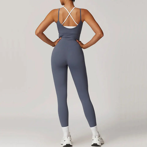 Sexy Women's Clothes Yoga Set Color Blocking Jumpsuits One Piece Fitness Rompers Sleeveless Sportswear Gym Set Workout Tracksuit
