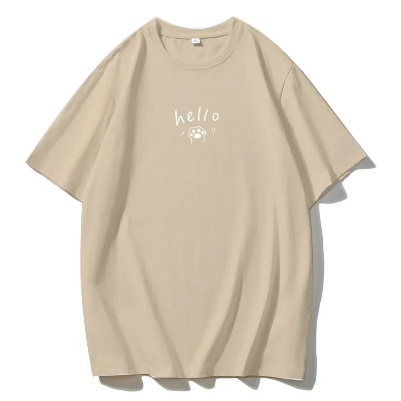 Hirsionsan New Women Graphic Printed Cotton T Shirts Female Khaki Oversized Casual Soft Tees Unisex Short Sleeve Summer Tops