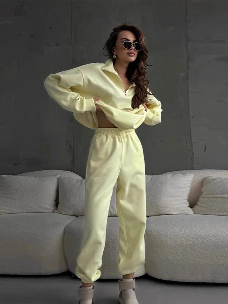 Women Track Suit Laple Zipper Patchwork Set